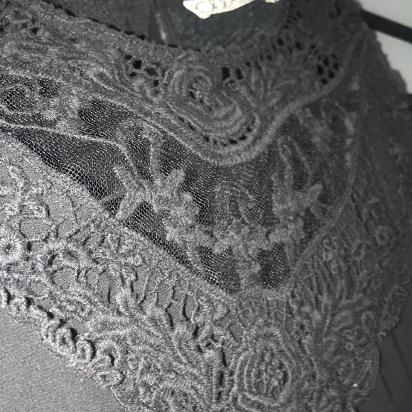 Black high neck, laced, chiffon blouse - Picture 3 of 3